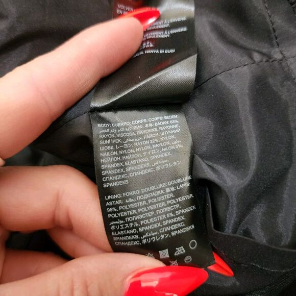 Bebe Skirt Black Pencil Size 4 Satin Tuxedo Stripe Stretch Knee Length - Picture 8 of 9